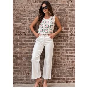 Towne White Straight Leg Jeans Raw Hem Size 27 High Rise Denim